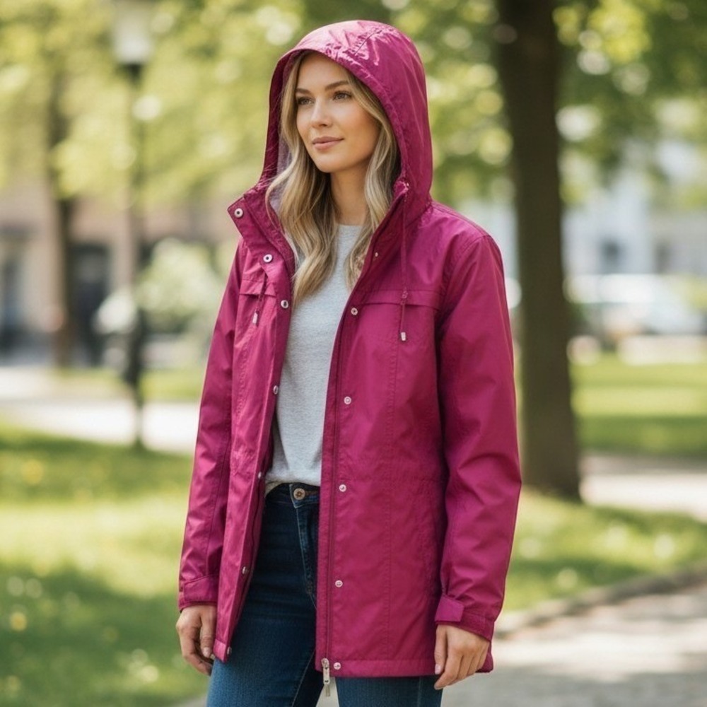 FS Limited Windbreaker Jacket Women Large Pink Hooded Mesh Lined Full Zip Anorak